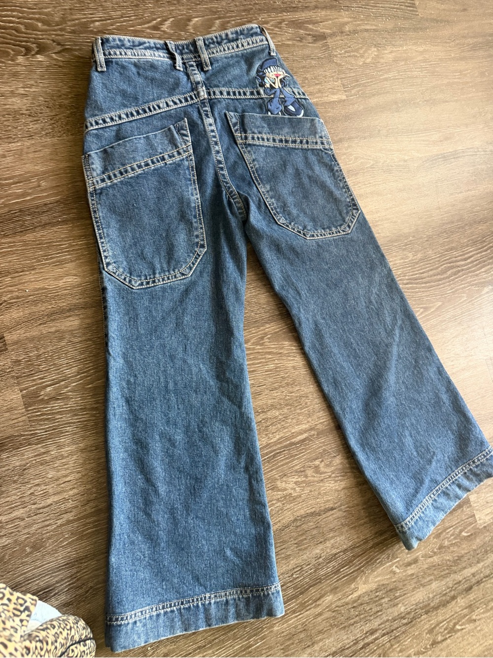 JNCO Women’s Denim Jeans with Blue Cartoon Embroidery